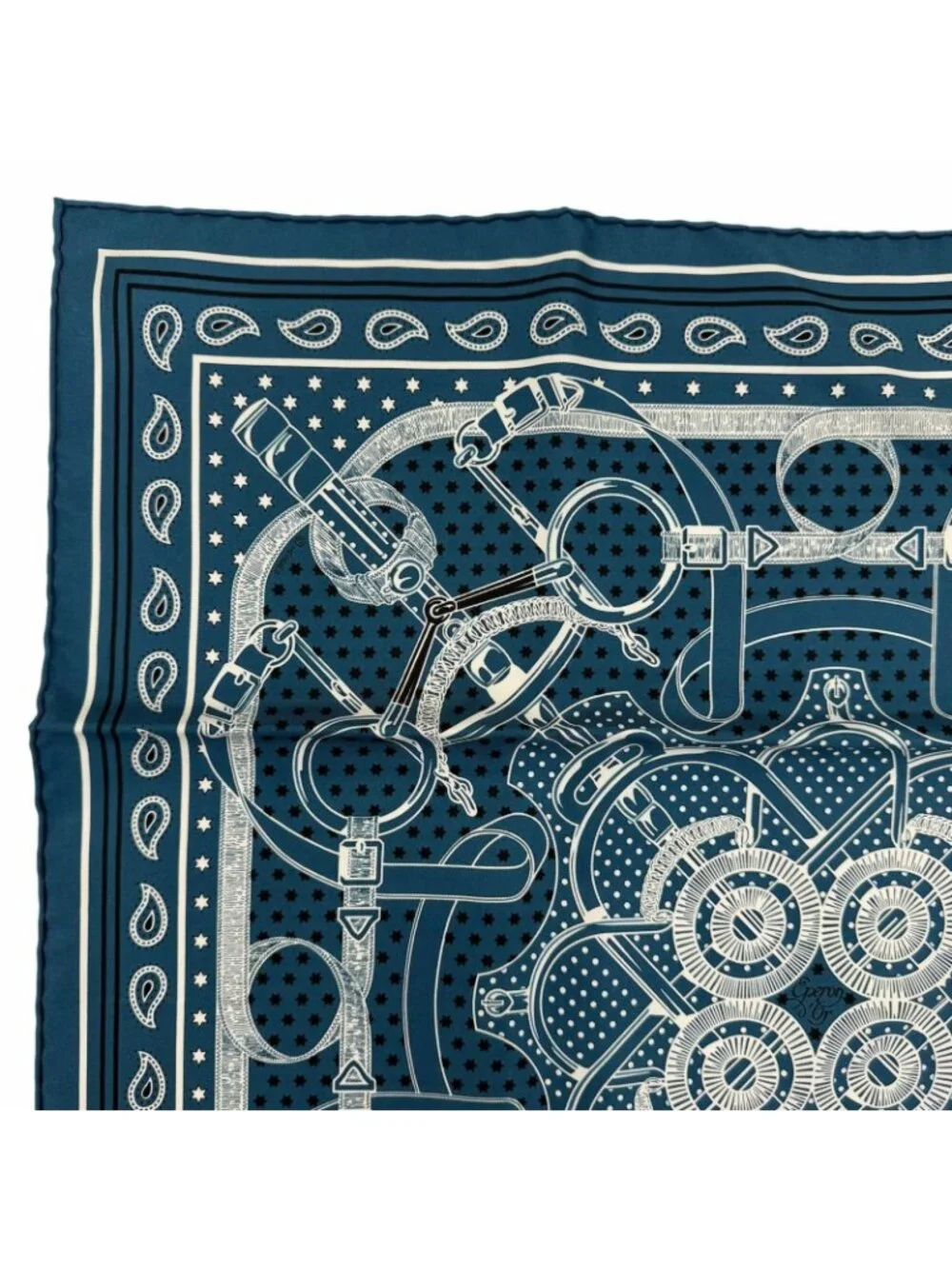 Hermes Carre 55 Apron Dole Bandana Silk 100% Scarf Blue